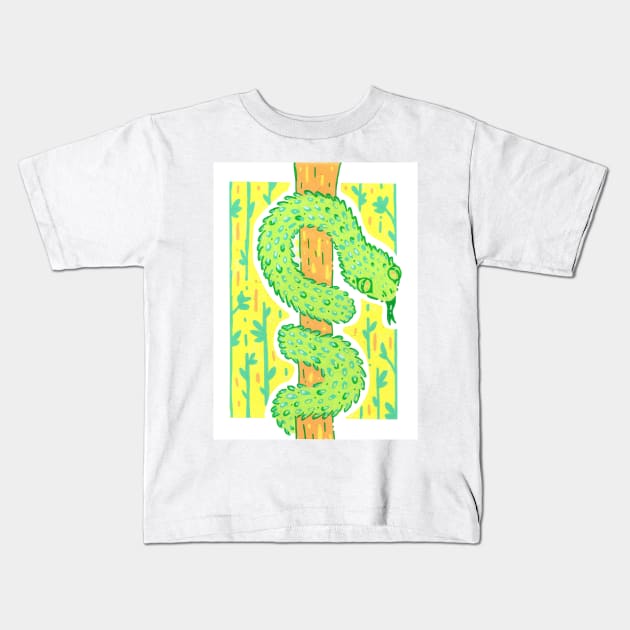 Green African Bush Viper on a Tree in Acrylic Kids T-Shirt by narwhalwall